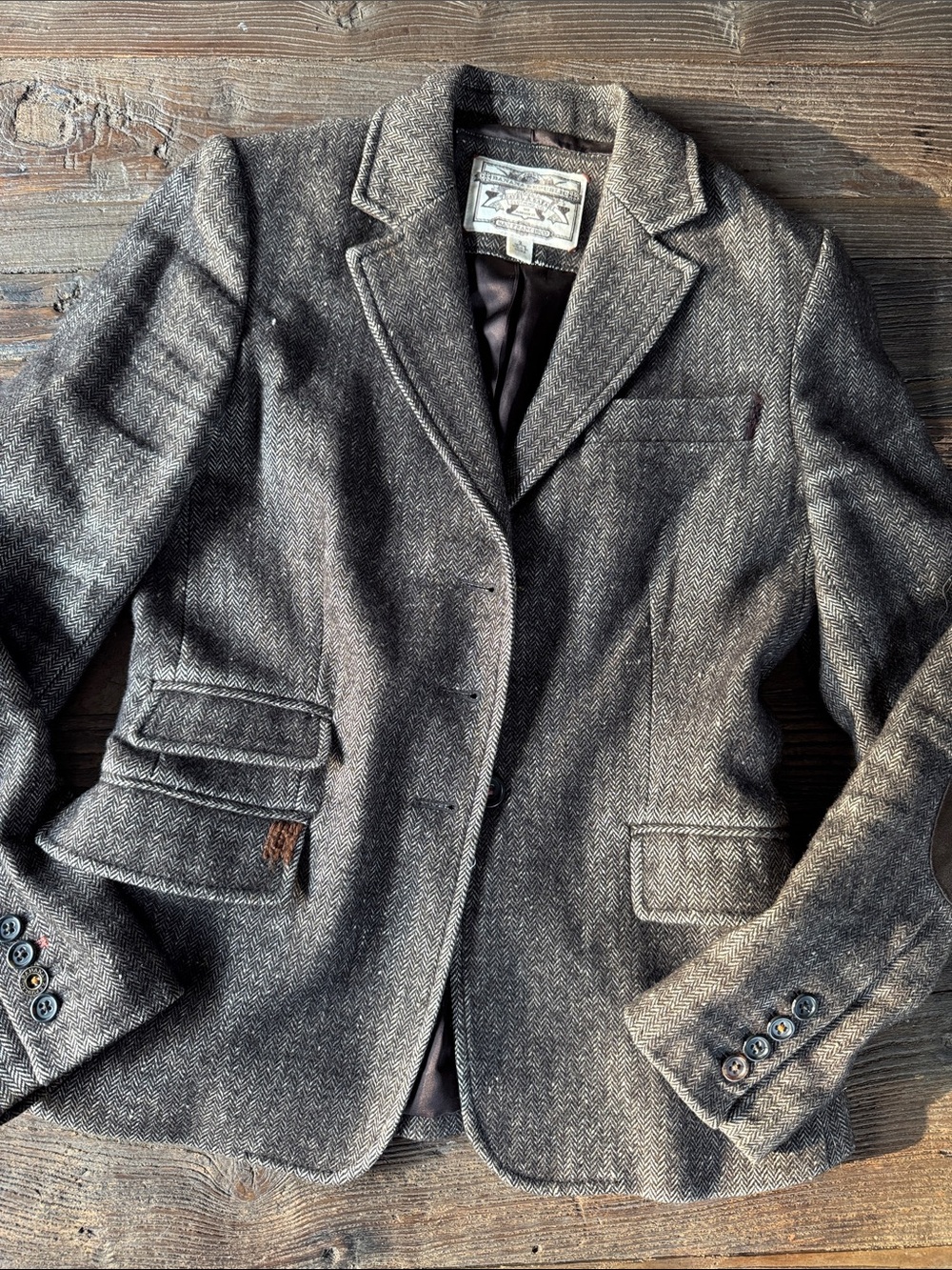 Banana Republic Travel & Safari 1980 vintage brown wool houndstooth blazer XS/S - Picture 3 of 13